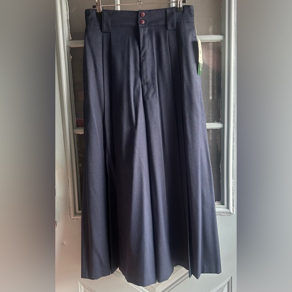 Vintage Pants - NWT Vintage Pleated Wide Leg Midi Palazzo Pant Trouser Skirt Hunt Club Navy 12